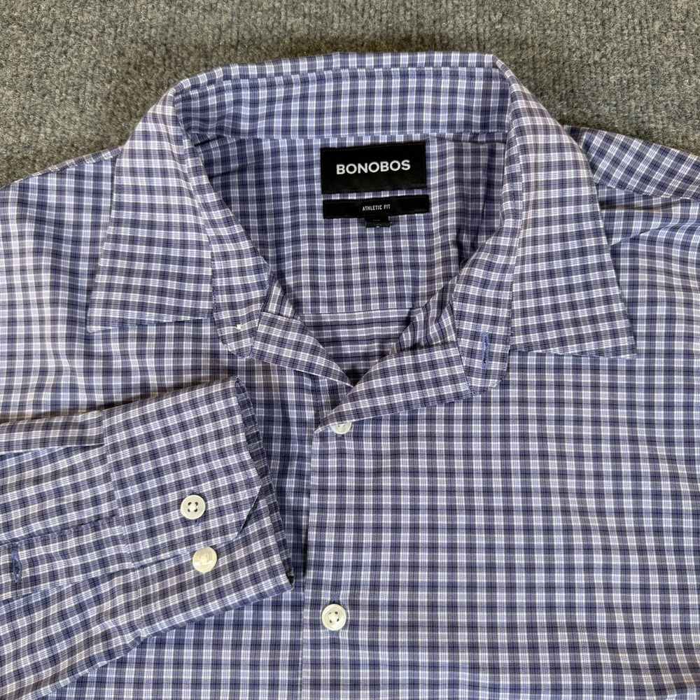 Bonobos Mens Athletic Fit Stretch Button Down Shirt Purple Check L #3918